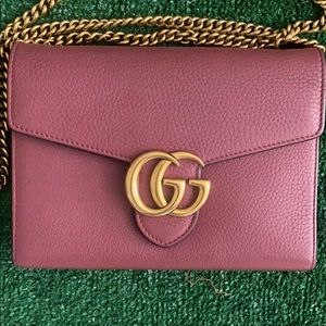 Gucci calfskin Marmont Chain Wallet Dry Rose